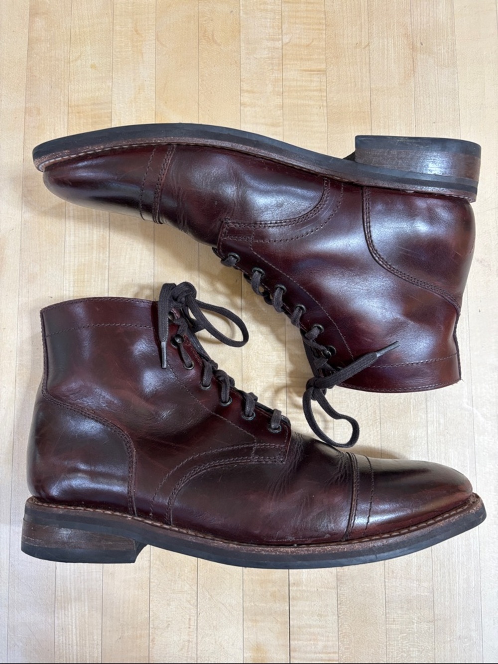 Thursday Mens Size 11.5 Captain Boot Brown Chrome Leather LaceUp Cap Toe Classic
